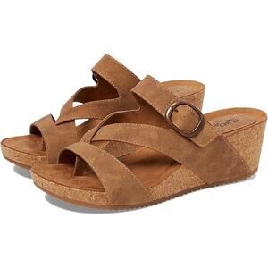 Eurosoft Sofft Emrie Wedge Sandal Cork Suede Strappy Buckle Brown Tan Size 8